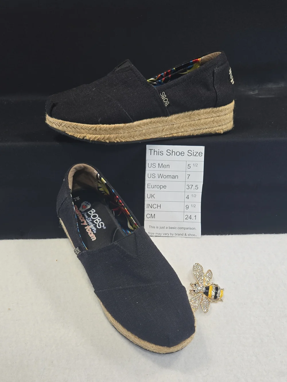 Skechers Bob's Black Canvas Espadrille-Style Slip-On